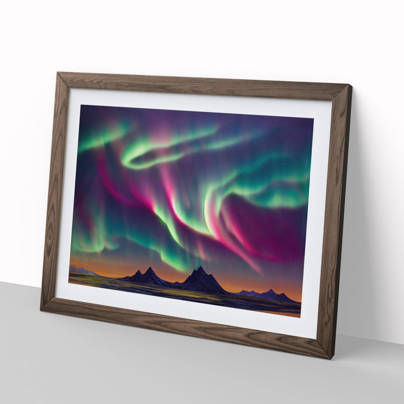 Grand Northern Lights - Single Picture Frame Painting, 34cm H x 46cm W x 2cm D, Walnut