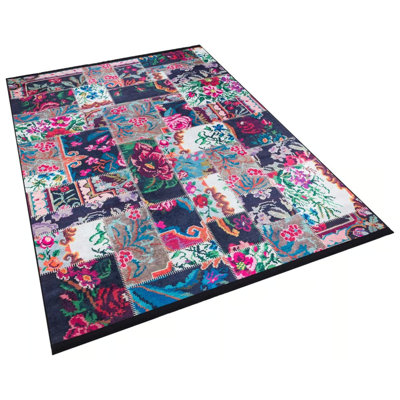 Classic Pink Black Green Color Carpet Patchwork Floral Design Digital Print Polyester Washable Area Rug TRKMN.22