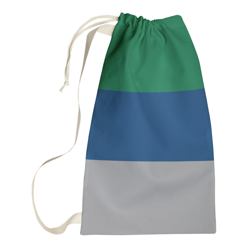 Fabric Laundry Bag with Handles, 36" H x 28" W x 1.5" D, Green/Dark Blue/Cool Gray