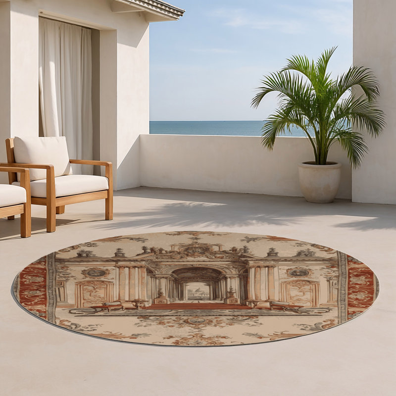 Tapis d'intérieur et d'extérieur brun français, Rond 5 pi