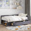 Lit simple tapissier gris avec design en forme de L-1540130931