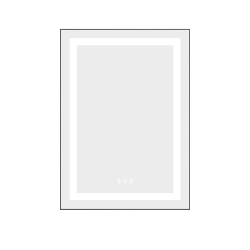 Miroir de salle de bain 24 po x 32 po à DEL avec façade et rétroéclairage, fixation murale, brouillard, 3 températures de couleur, gradation continue, cadre en aluminium, frêne, mémoire de réflexion non déformée, vue après le bain