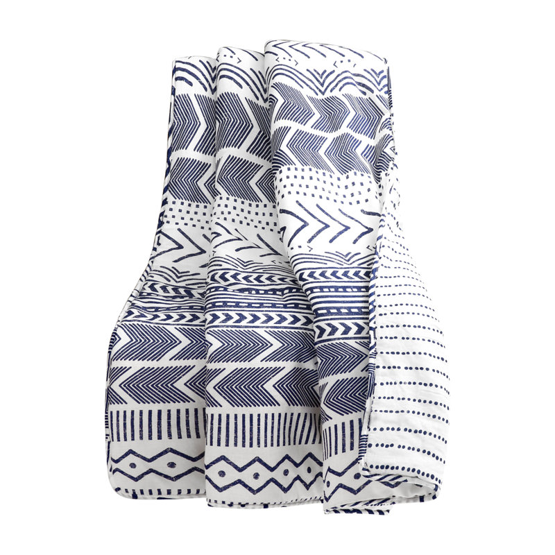 Jeté en coton Hygge Geo, Jaune/gris