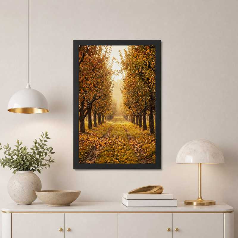 Art d'automne, sentier d'automne avec lumière dorée sur toile, H 24 po x l 16 po