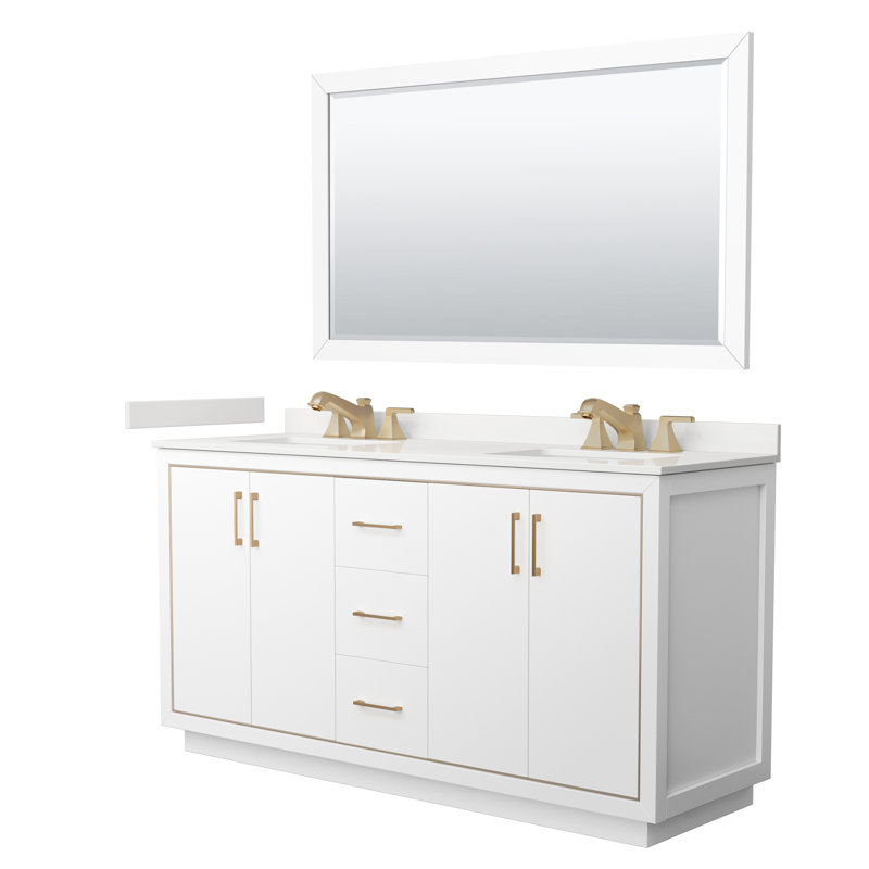 Meuble-lavabo double autoportant 66 po avec plateau en quartz 66 po, Gris foncé, WDX13345, Noir mat