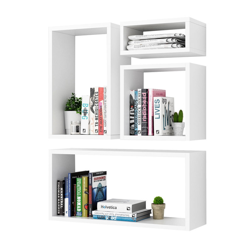  Ensemble de 4 tablettes murales cubiques flottantes pour la découverte de l'espace, blanches, Blanc