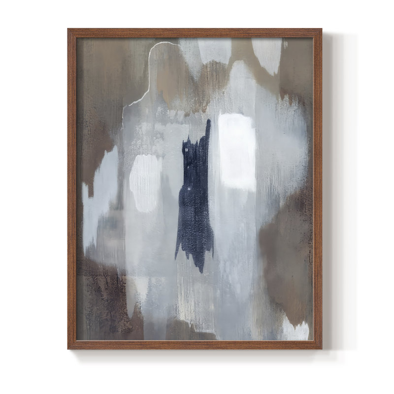 Neige et minéraux I, reproduction encadrée - bois massif, H 21 po x l 17 po, Noyer