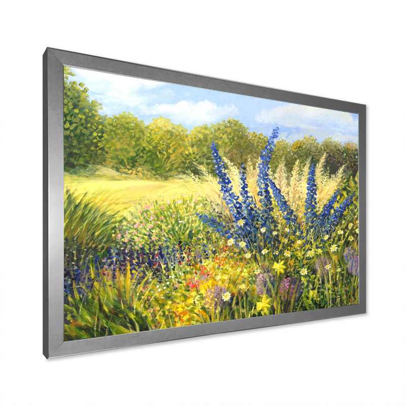 Fleurs sauvages - reproduction de cadre flottant sur toile, H 12 po x l 20 po x P 1 po, Cadre de coin argenté fermé