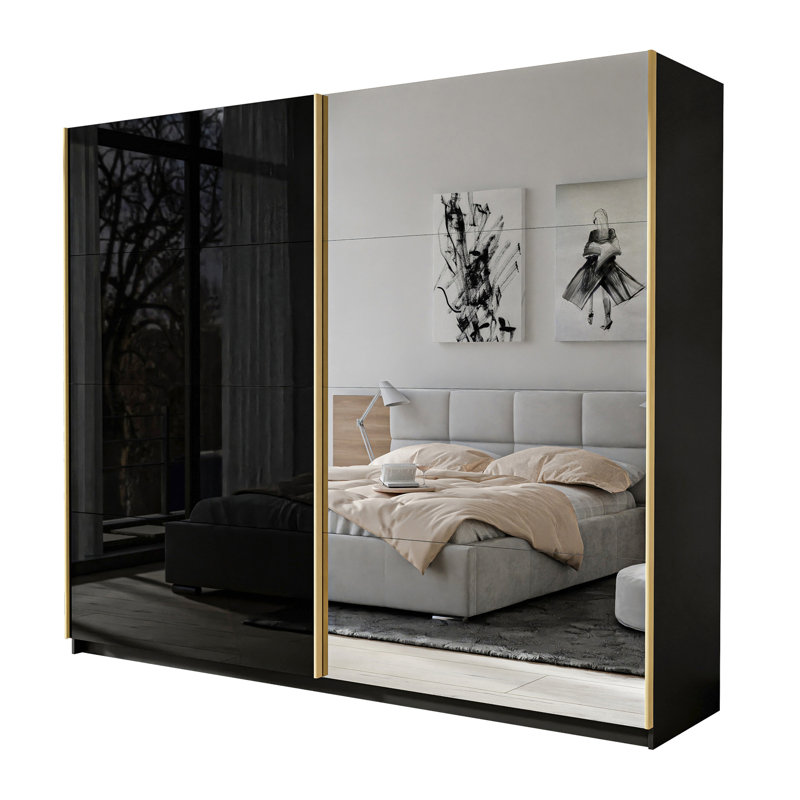 Akshath 2 Door Manufactured Wood Wardrobe, 215cm H x 194cm W x 62cm D, Black