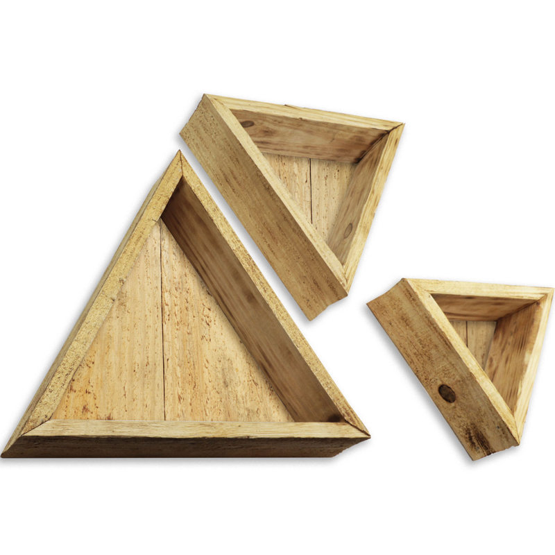 Triangle Accent Shelf with Adjustable Shelves, Natural Barnwood