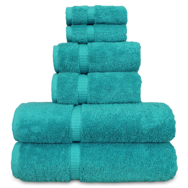 Ensemble de serviettes 6 pièces 100% coton, Bleu aqua