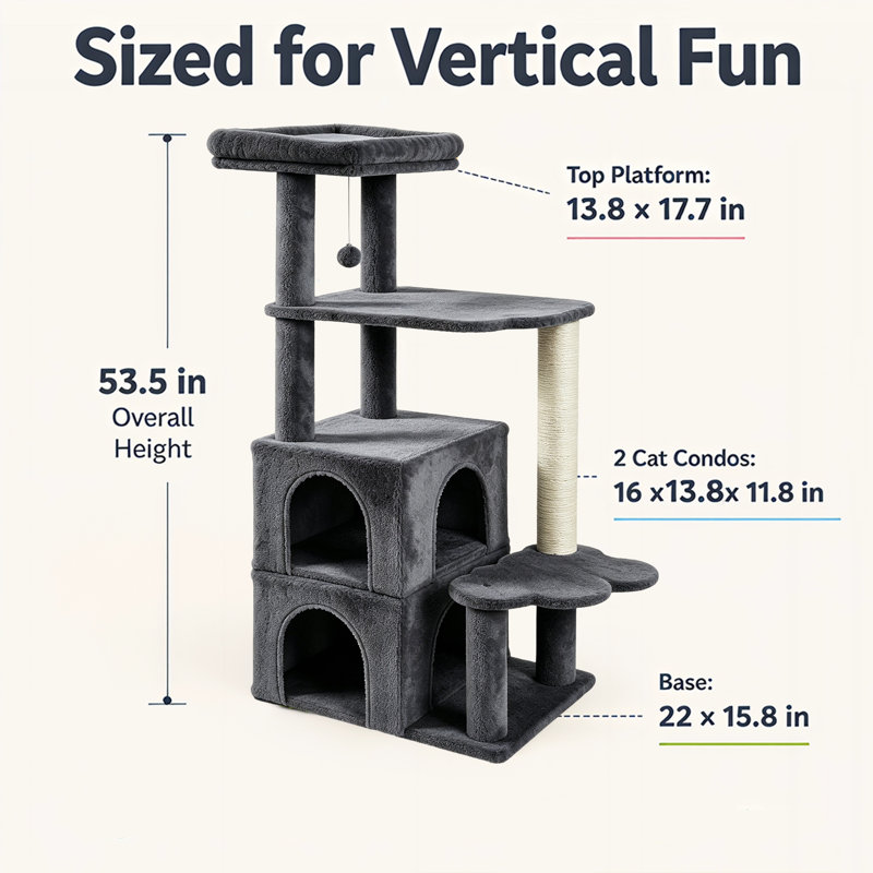 53.5'' H Cat Tree, Gris foncé