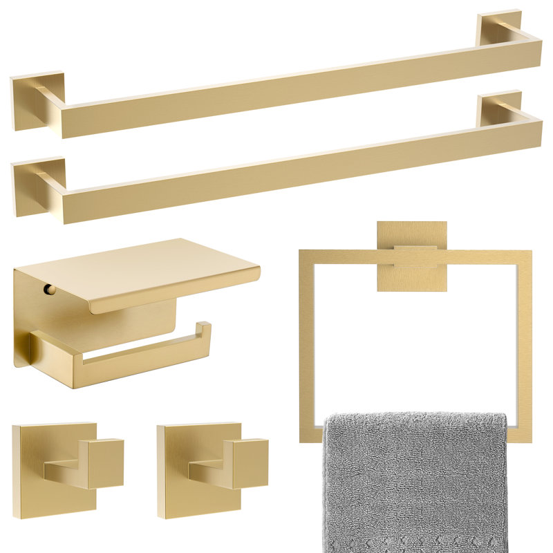 6 Piece Bath Hardware Set (set Of 6), Brushed Gold