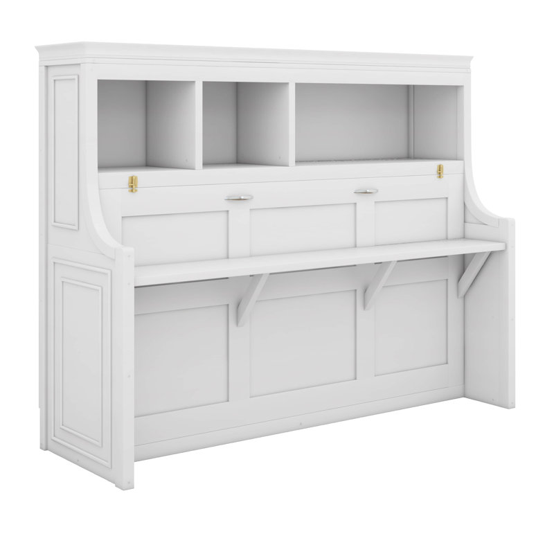 Lit escamotable simple peu encombrant avec bureau et tablettes intégrés, lit escamotable avec rangement pour petites pièces