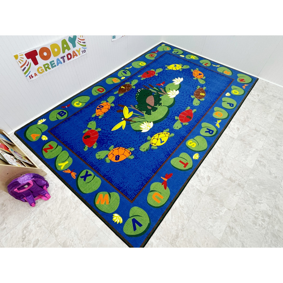 KidCarpet Turtle Circle Time Rug, Alphabet Rug for Kids' Bedroom or Classroom, 6' x 8'6" Rectangle Kid Carpet Rug