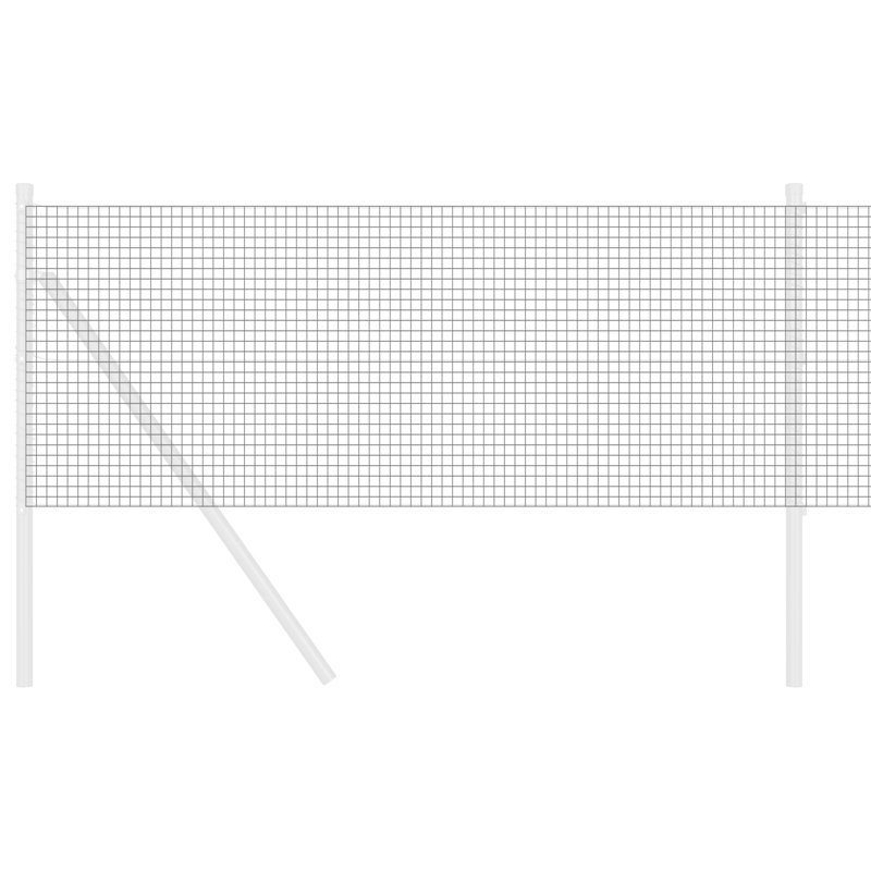 Welded Wire Fence With 7 Flanged Posts Steel, Grey, 60cm H x 1000cm W