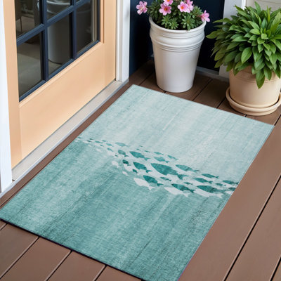 Tapis bleu sarcelle 3 pi x 5 pi bleu turquoise et ivoire