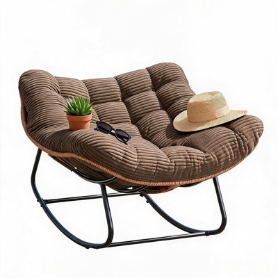Chaise berçante d'intérieur et d'extérieur surdimensionnée Papasan | Structure en métal et en rotin de polyéthylène, capacité de 400 lb, idéale pour la terrasse, le jardin ou le salon, fauteuil oscillant confortable à 30 °.