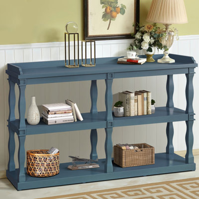 Console avec espaces de rangement ouverts à 3 niveaux et pieds de soutien à colonne romaine, table d'entrée de canapé étroite pour le salon, l'entrée et le couloir (bleu marine)