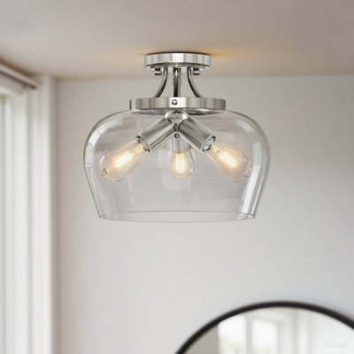 Penley 3 - Light 13.8" Glass Semi Flush Mount Ceiling Light in Brushed Nickel