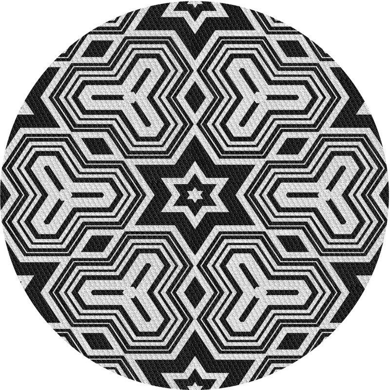 Tapis noir à motifs géométriques, Rond 8 pi