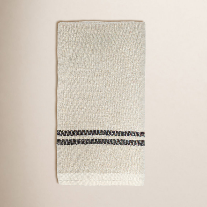 Khadhi Linen Striped Tea Towel, Natural/Black