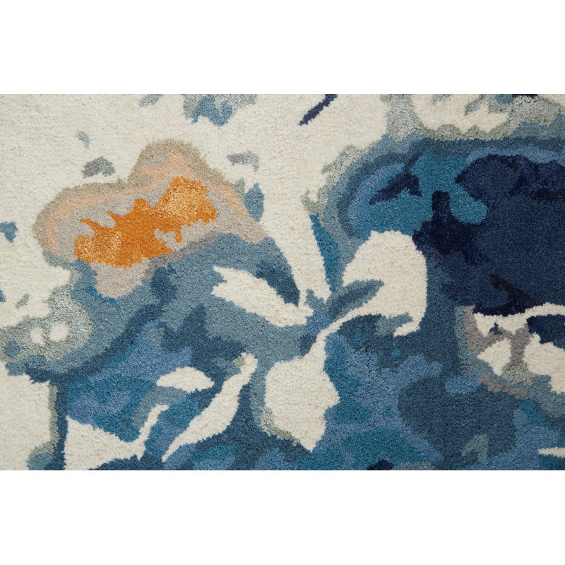 Floral Area Rug in Blue, Rectangle 9' x 12'