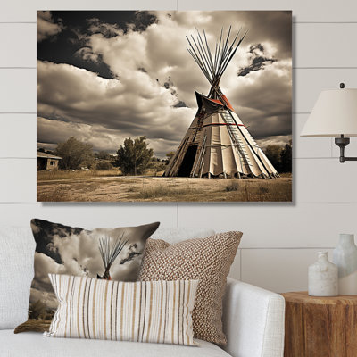 Grey Native Tipi Shadows Of Heritage I - Native American Canvas Art Print