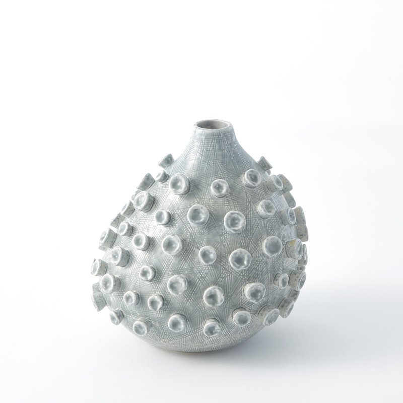 Sea Coral Vase in Cream/Blue, 9.25" H x 8" W x 9" D