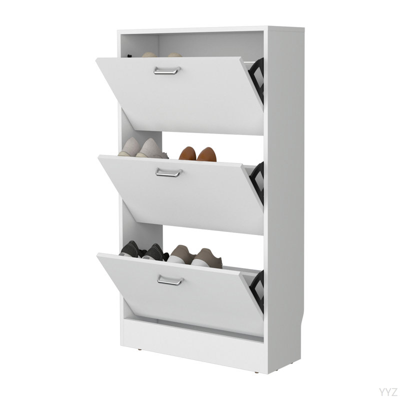 Range-chaussures PIECES, 3 compartiments rabattables, conception verticale mince, organisateur, Blanc