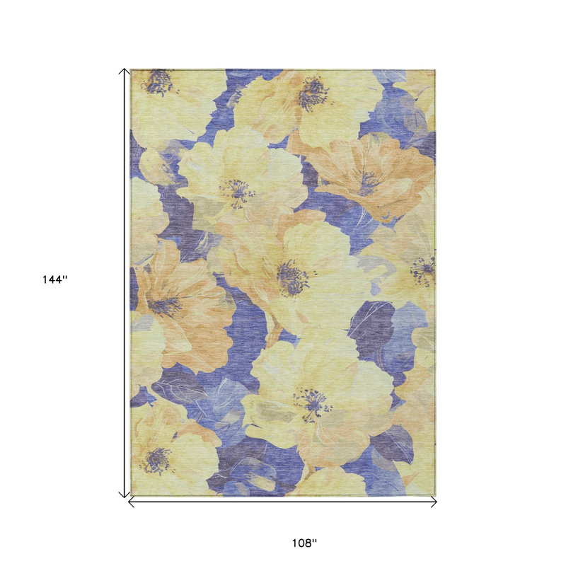 Tapis extérieur lavable floral 9 pi x 12 pi blé et mauve