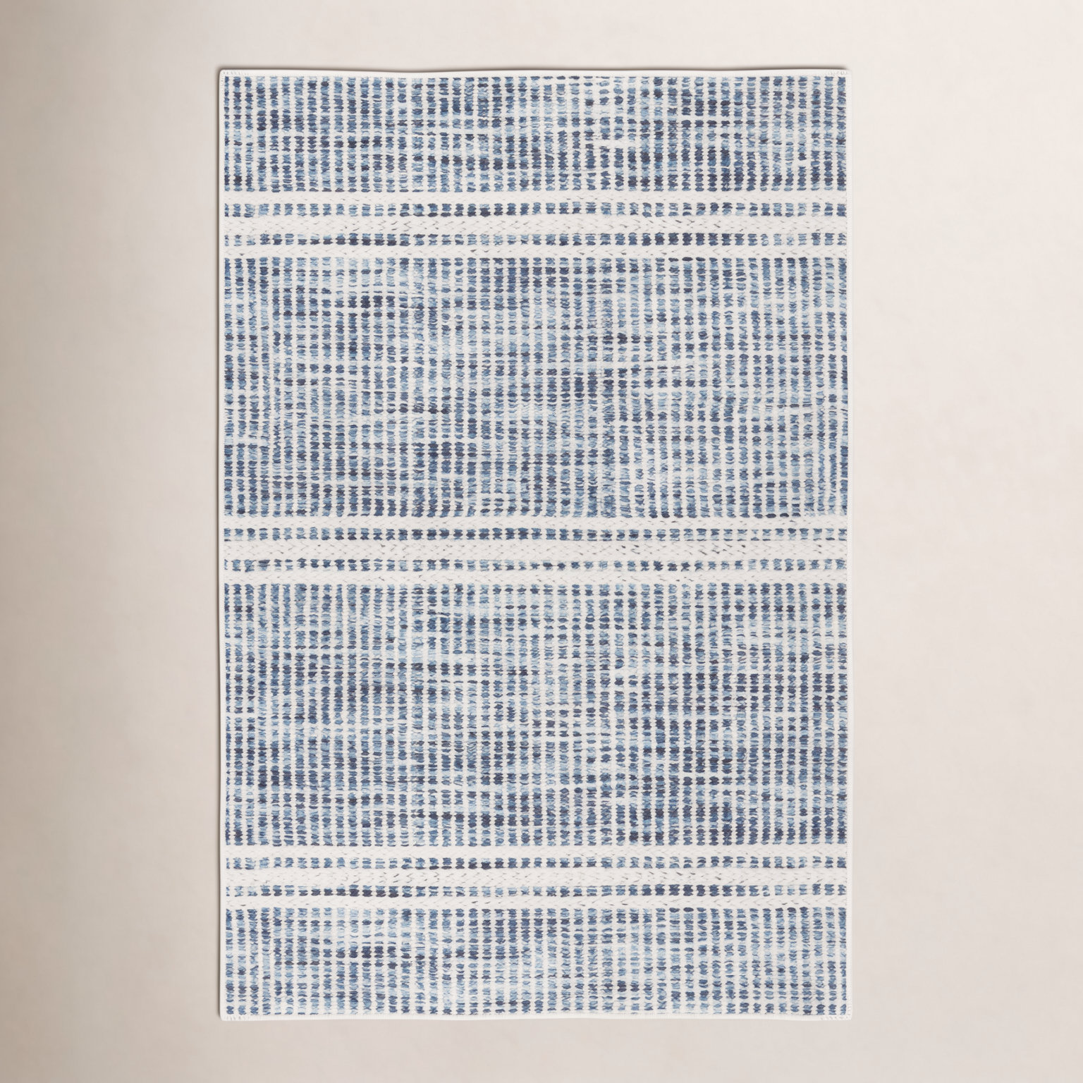 Malta Blue Machine Washable Striped Rug, Rectangle 5' x 8'
