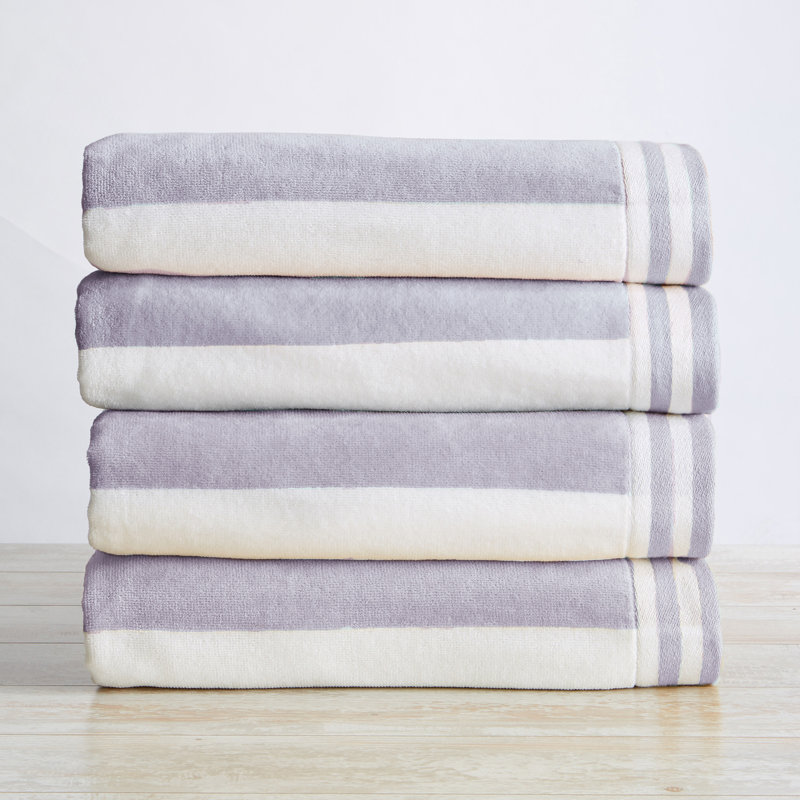  Serviettes de plage à rayures modernes 100% coton Edgartown, Mauve lavande