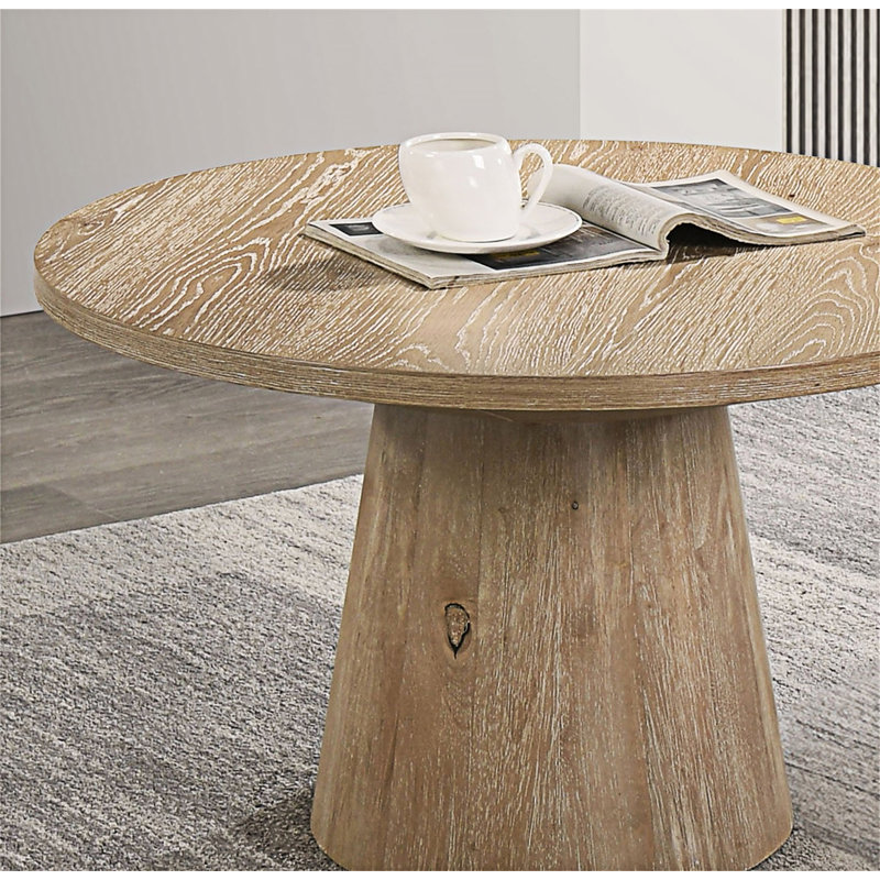 Contemporary Round Coffee Table, Oak