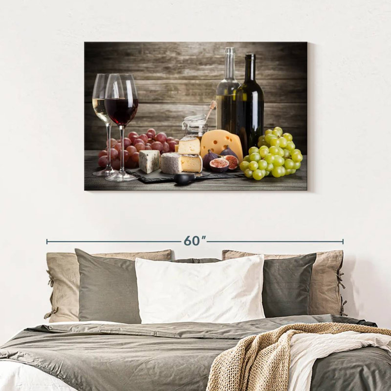 «Wine And Alco Wine And Cheese Jumelage», reproduction sur toile, H 30 po x l 45 po x P 1,25 po