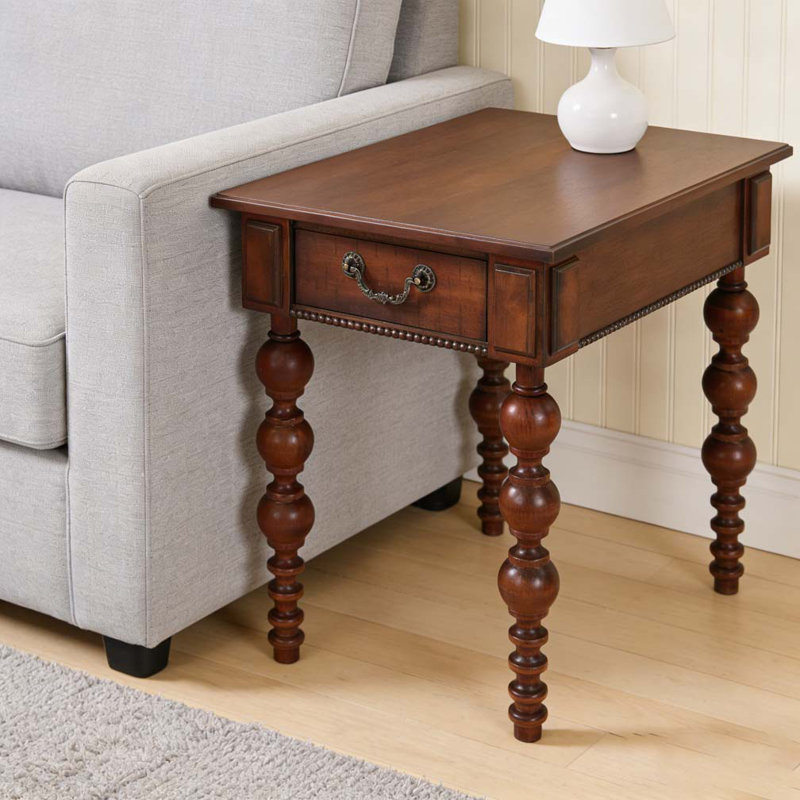 Solid Wood End Table with Drawer, Walnut