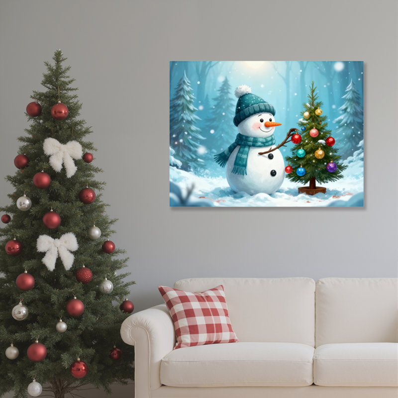 «Snowman Tree», art mural sur toile, H 20 po x l 30 po
