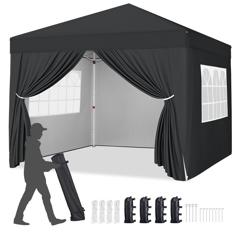 Iron Pop-Up Gazebo, 287cm H x 300cm W x 300cm D, Black