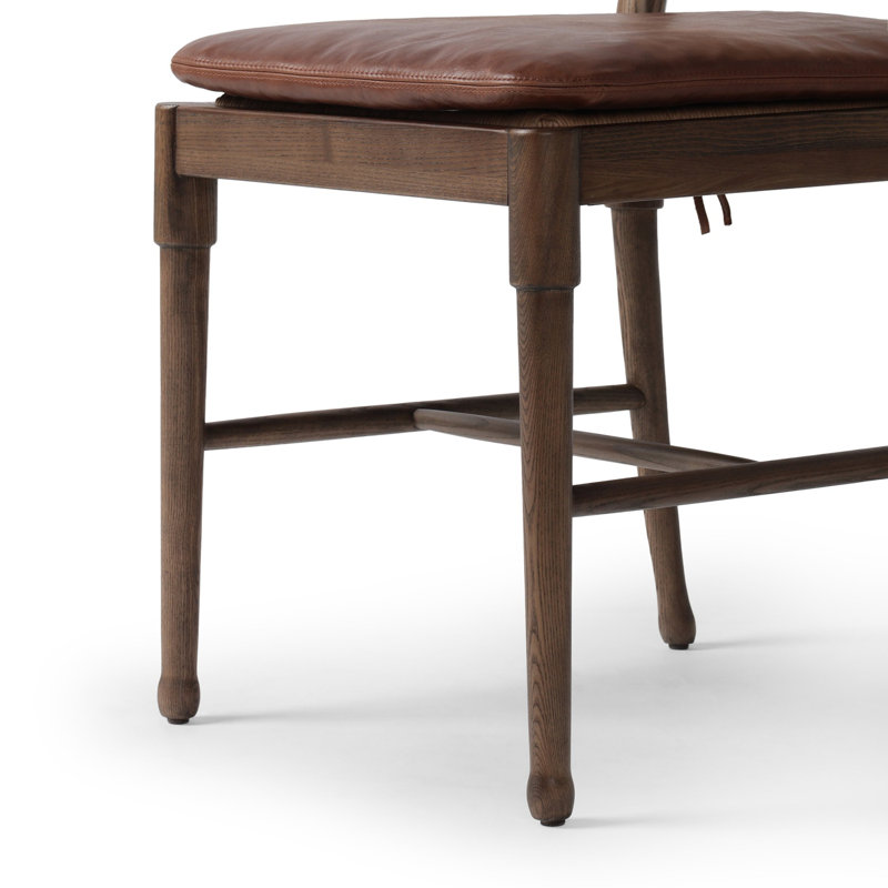 Fayth Dining Chair with Cushion, Antique Walnut, Mahogany Genuine Leather