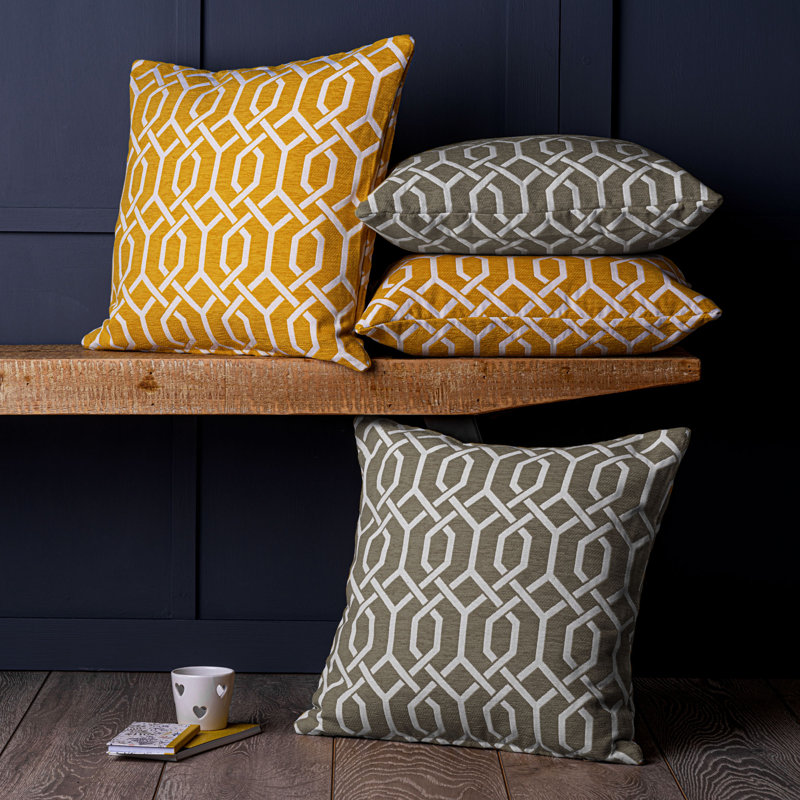 Fulvous Geometric Square Cushion Cover, Grey/Yellow