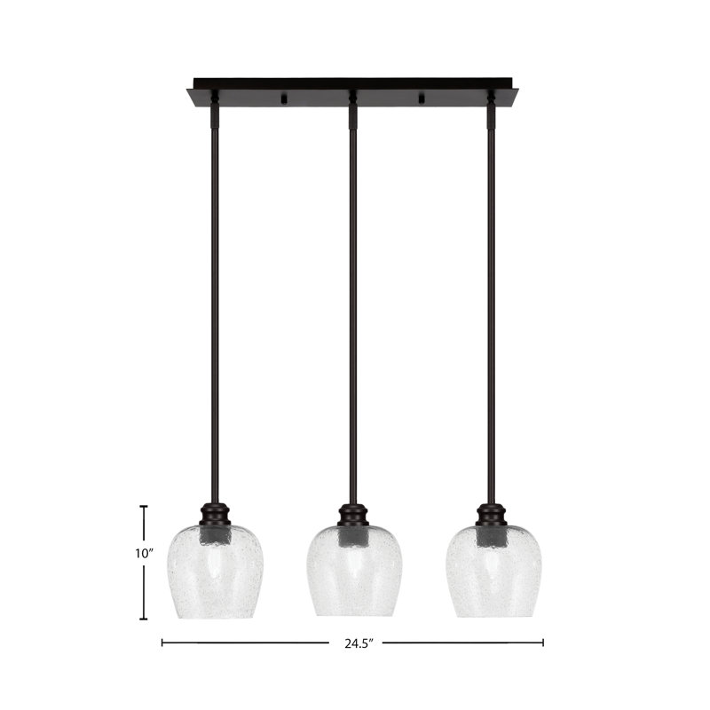 Luminaire suspendu linéaire à 3 lumières Edge avec verre à bulles 6 po Edge, Espresso, Fumée