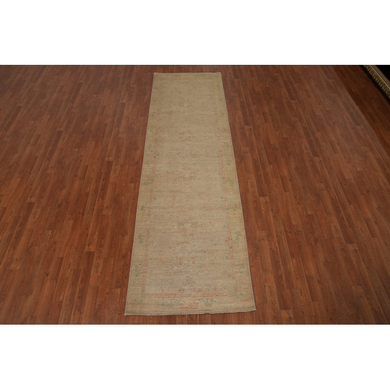 Tapis de couloir beige rétro vintage avec motif floral subtil 3 x 10