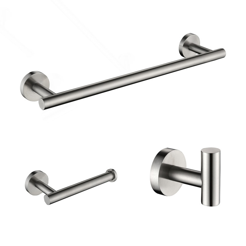 3-Pieces Bathroom Hardware Accessories Set - Towel Bar, Toilet Paper Holder, Robe Towel Hooks, Brushed Nickel