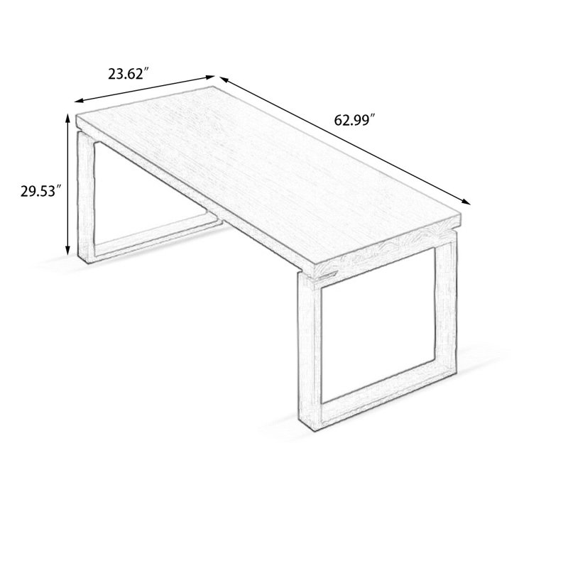 Bureau rectangulaire en bois massif avec 2 tiroirs, H 29,53 po x l 62,99 po x P 23,62 po