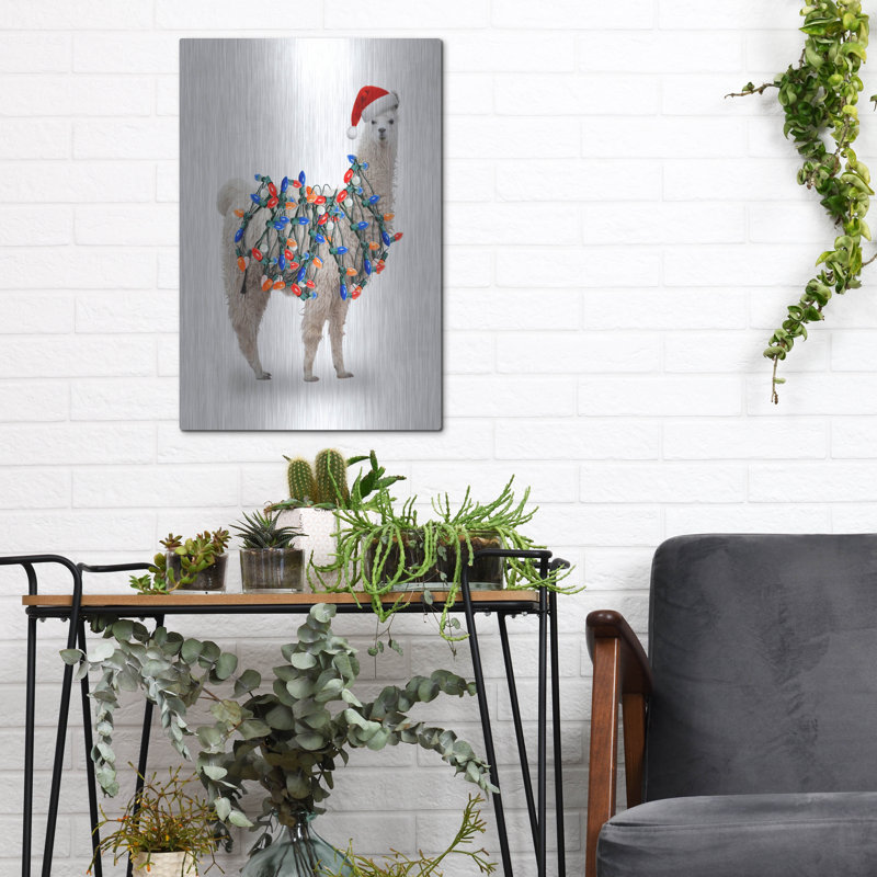 «Christmas Llama with Lights» par John Hovenstine, art mural en métal, 12 po x 16 po, H 16 po x l 12 po
