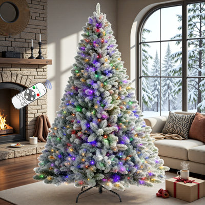 6.5FT Snow Flocked Prelit Artificial Christmas Tree
