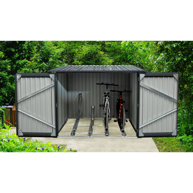 Hanover Dark Gray Galvanized Steel Bicycle Storage Shed with Lock