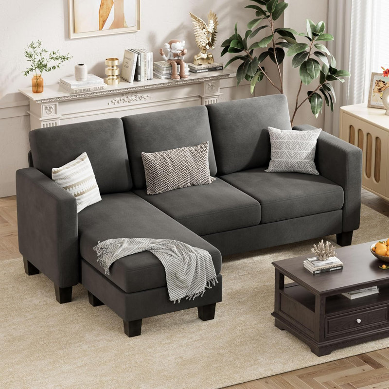 72" Upholstered Sofa Chaise, Dark Gray
