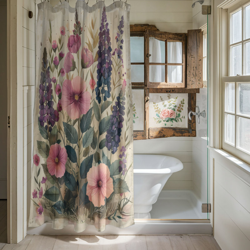 Rideau de douche 1 pièce Rustic Petals, H 74 po x l 71 po