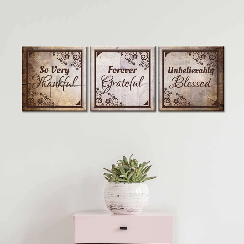 Ensemble de 3 pièces "Thankful Grateful Blessed III" sur toile, H 8 po x l 26 po x 1 po